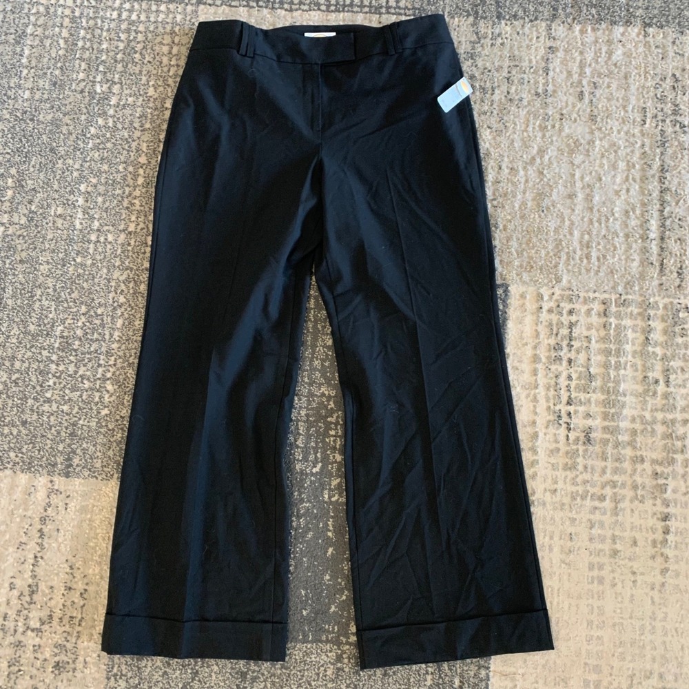Talbots Womens Black Wide Leg Cuffed Stretch Dress Pants Trousers Size 12 NWT